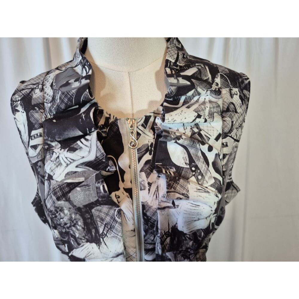 Samuel Dong Black White Print Front Zipper Mini Dress Large Graphic - Picture 7 of 11